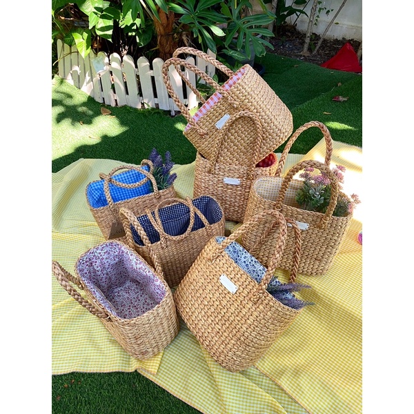 (พร้อมส่ง) กระเป๋าสานผักตบชวา ปิกนิกถูกที่สุด! พร๊อพเกาหลี ใส่ของได้จุใจแข็งแรงทนทาน