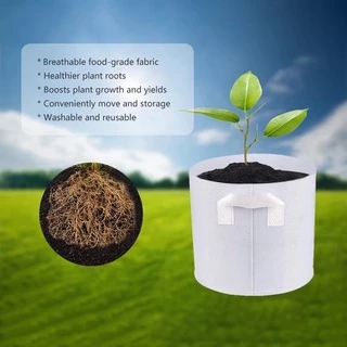 Non-woven fabric Grow bag กระถางผ้า สีขาว มีหัวหิ้ว กระถางผ้าปลูกต้นไม้ ถุงปลูกต้นไม้ กระถางต้นไม้