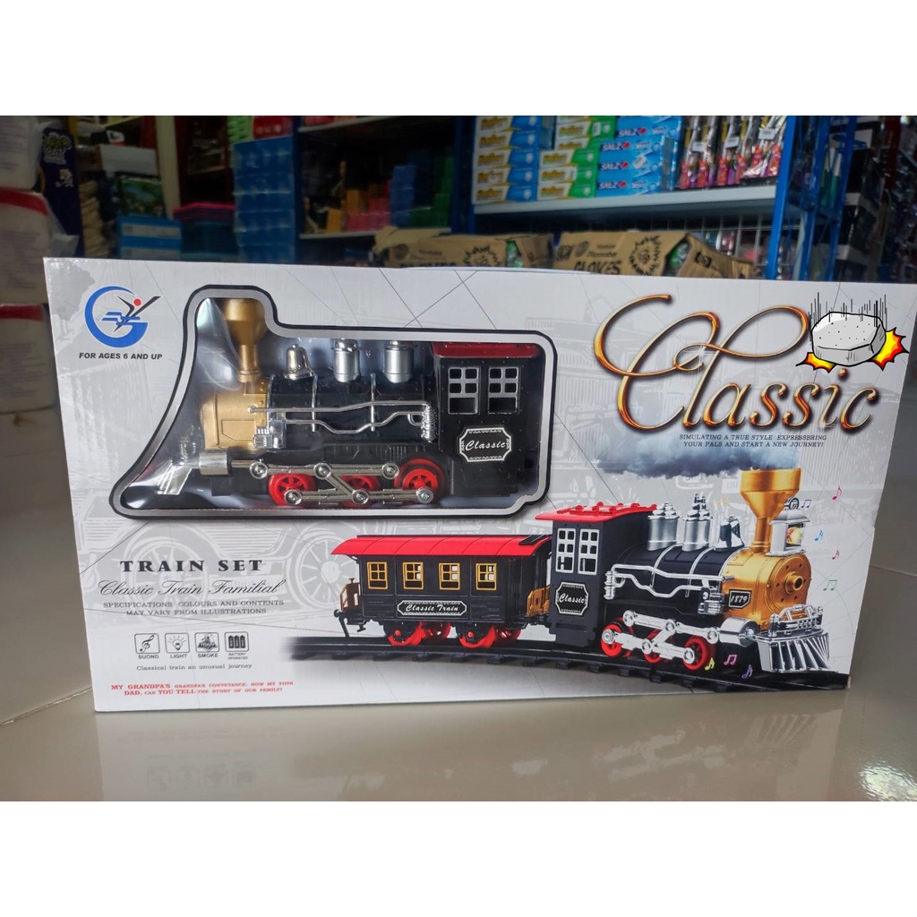 ไฟฟ้า Classic Train Set รถจักรไอน้ำเครื่องยนต์,Wagons & แทร็ก,แบตเตอรี่-Powered ชุดของเล่นควัน,ไฟ & เสียง (แถมถ่าน)