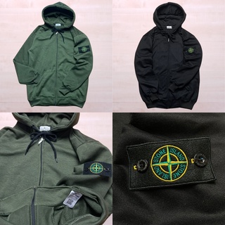 STONE ISLAND เสื้อแจ็กเก็ต มีฮู้ด แต่งซิป ลายโลโก้ ISLAND PATCH พรีเมี่ยม