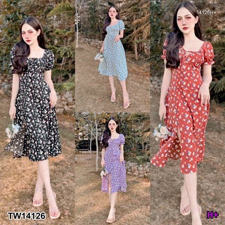 TwinsShopVip💗พร้อมส่ง TW14126 แม็กซีเดรสผ้าไหมเกาหลีลายดอกไม้