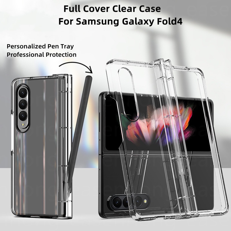 สําหรับ Samsung Galaxy Z Fold 7/6/5/4/3 พร้อม S-Pen Holder โปร่งใส TPU + PC ปากกาถาดกรณีเต็มรูปแบบกรณีป้องกันฝาครอบ