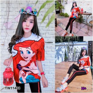 Set 2 ชิ้น เสื้อยืดแขนสั้นผ้าคอตตอนสกรีนลาย