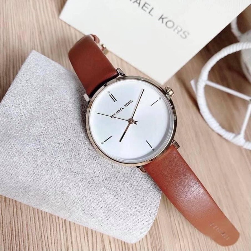 (ผ่อน0%) นาฬิกา Michael Kors Jayne Three-hand Brown Leather Watch MK7099 ✔️หน้าปัด 38 มม. สายหนัง สี