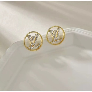 Fashion earrings ต่างหูเงินแท้925 ต่างหูLVกลม (พร้อมกล่อง)