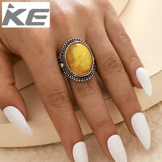 Jewelry Imitation Yellow Stone Set Ring Vintage Imitation Amber Single Ring for girls for wom