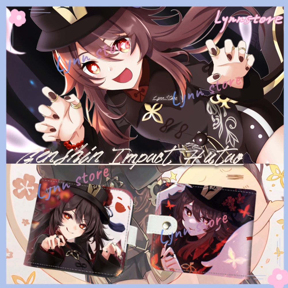 Genshin Impact Hutao Shenhe Diluc ตัวอักษรสไตล์ พับ กระเป๋าสตางค์ PU กระเป๋าสั้นผู้ถือบัตรน่ารัก Cos