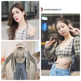 💫New💫(พร้อมส่ง) Jennie Style ชุดเซท2ชิ้น ลายสก็อต