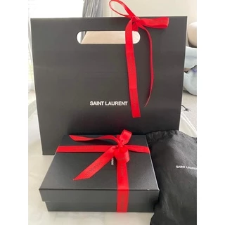 ริบบิ้น YvesSaintLaนrent ของแท้สีดำและแดงพิมพ์อักษรทอง กว้าง 1.6 ซม.และ 2.0 ซม.
