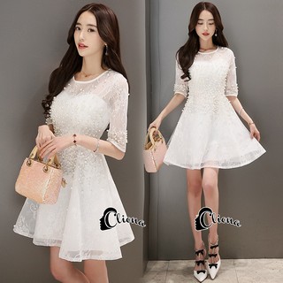 Embroidered White Pearl Dress