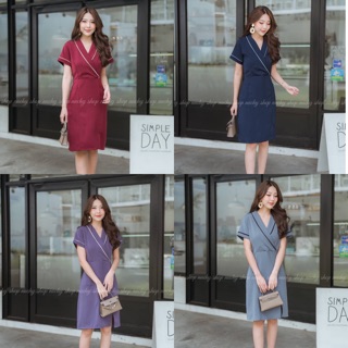 ชุดทำงาน🌟 เดรสฮานาโกะตัวยาวคอปกทรงกล้วยหอมผ่าหน้าเล็กน้อย