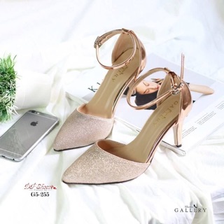 👠👠✨สินค้าพร้อมส่ง 🌟🌟 รองเท้าส้นสูงหัวแหลมรัดข้อประดับกริตเตอร์ 🍭