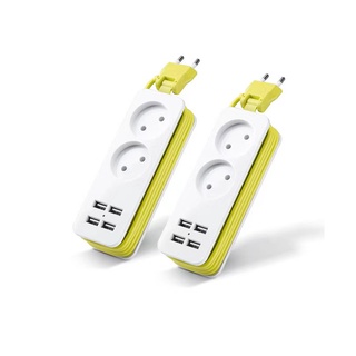 ปลั๊กแถว พร้อมที่ชาร์จโทรศัพท์มือถือ Usb 4 พอร์ต 2AC ทรงกลม สไตล์ยุโรป เยอรมัน