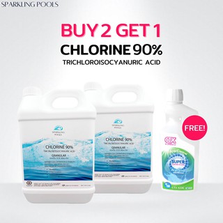 คลอรีน TCCA 90%  บรรจุ 4Kg. แพ็ค 2 ชิ้น FREE! น้ำยากำจัดตะไคร่ CTX Algastop 1 L.