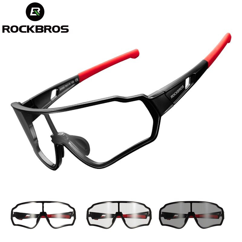 ROCKBROS แว่นตาจักรยานเปลี่ยนเลนส์ออโต้ Photochromic Bike Glasses Bicycle UV400 Sports Sunglasses