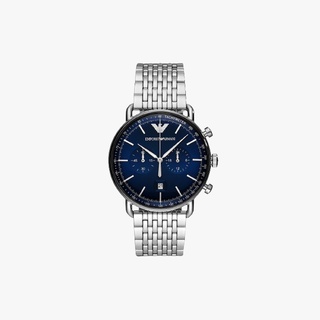 Emporio Armani นาฬิกาข้อมือผู้ชาย Aviator Chronograph Quartz Blue Dial Silver รุ่น AR11238