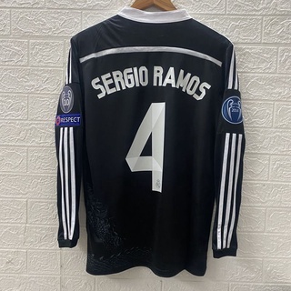 เสื้อกีฬาแขนยาว ลายทีมฟุตบอล Real Madrid Jersey 14-15 ชุดเหย้า สไตล์เรโทร คลาสสิก สําหรับผู้ชาย #7 RONALDO #Ramos เซอร์จิโอ 4 ชิ้น