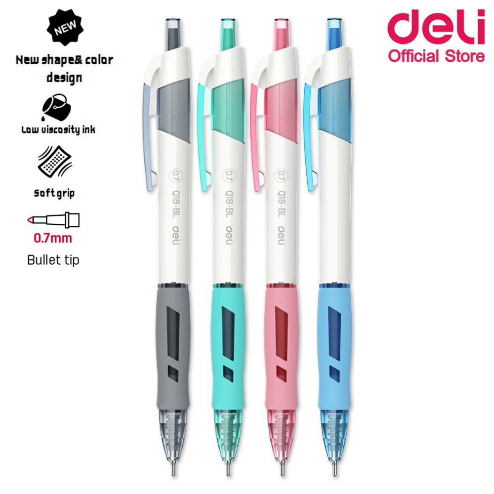 deli BALL POINT PEN ปากกาลูกลื่นแบบกด Q18-BL ขนาดเส้น 0.7 mm