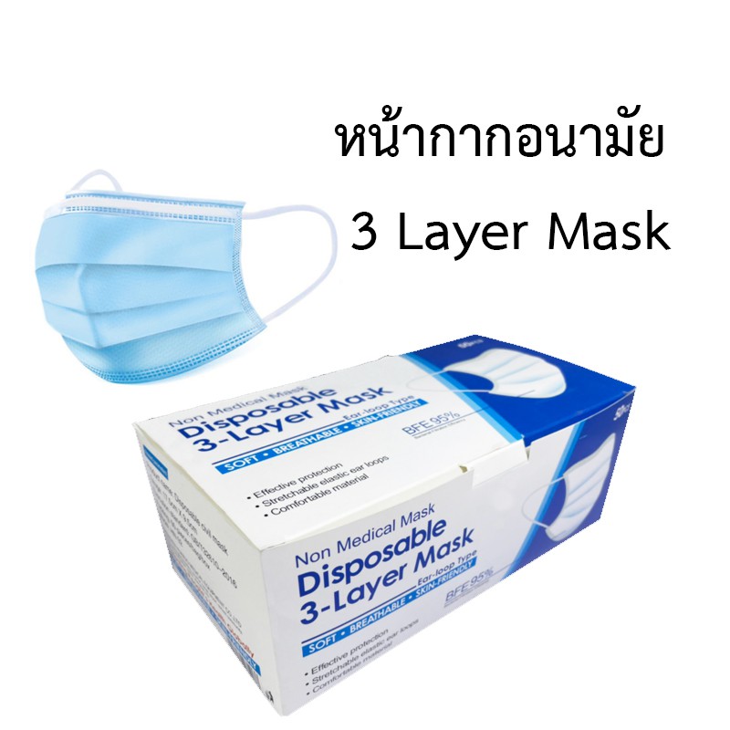 50ชิ้น/1กล่อง disposable 3 layer mask หน้ากากอนามัย ผ้าปิดปาก ผ้าปิดจมูก