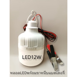 หลอดไฟคีบแบต​ LED12v แสงขาวขนาด12w