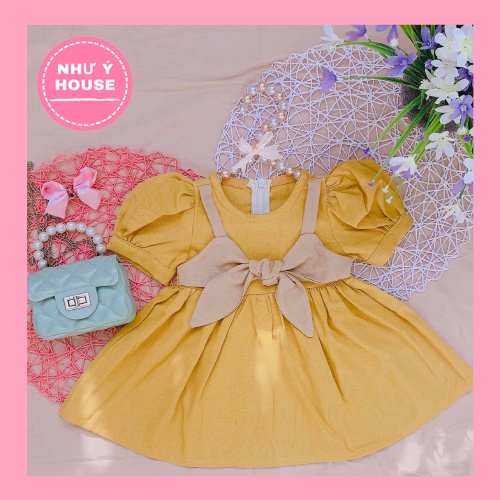 ชุดเดรสนักเรียนสําหรับเด็ก 8-32กก. ทําจาก Linen MAX NHU Y HOUSES - ชุดเดรสดีไซน์ในลินินแป้ง