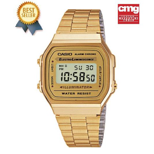 Casio นาฬิกาข้อมือผู้หญิง/ชาย สายสแตนเลส รุ่น A168WG-9W- สินค้าขายดี- มั่นใจ ของแท้ 100% ประกันศูนย์