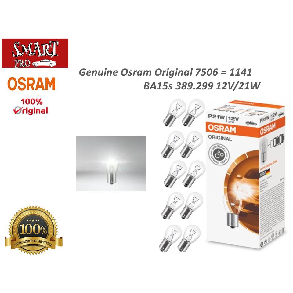 Osram - ฐานโลหะ P21W 7506 = 1141 BA15s 389.299 12V/21W