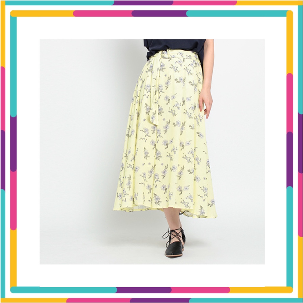 โล๊ะสต๊อคราคาเท Ozoc81: Ozoc Yellow Floral Skirt กระโปรงผ้าโพลีเอสเตอร์เนื้อดี มีซับใน
