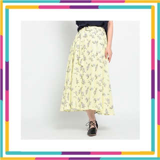 🍭Ozoc81: Ozoc Yellow Floral Skirt กระโปรงผ้าโพลีเอสเตอร์เนื้อดี มีซับใน มาพร้