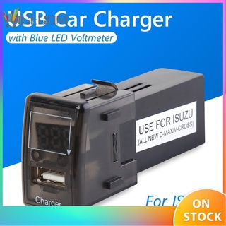 【ใหม่】For ISUZU USB Car Charger with Blue LED Voltmeter 2.1A USB Charger Socket