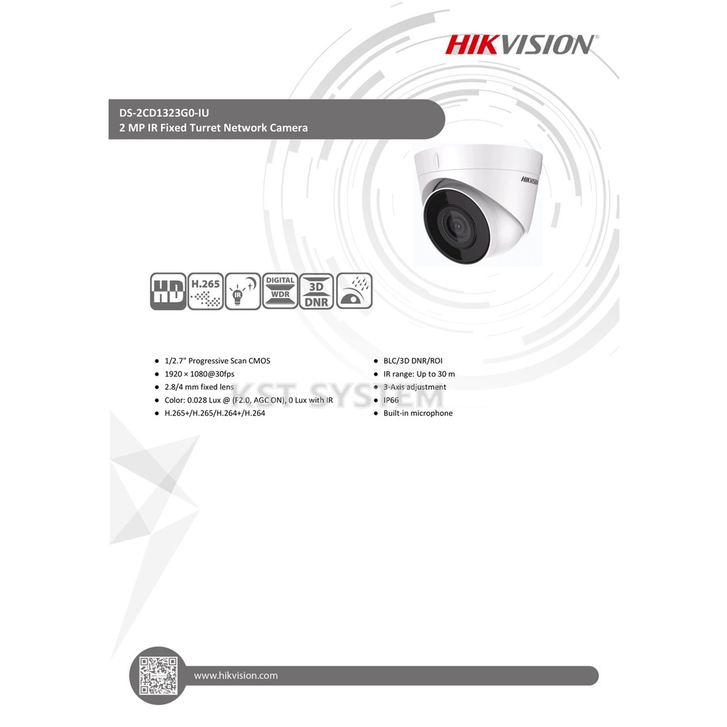 Original DS-2CD1323G0-IU (2.8mm X 4ตัว) กล้องวงจรปิด Hikvision IPC 2MP ...