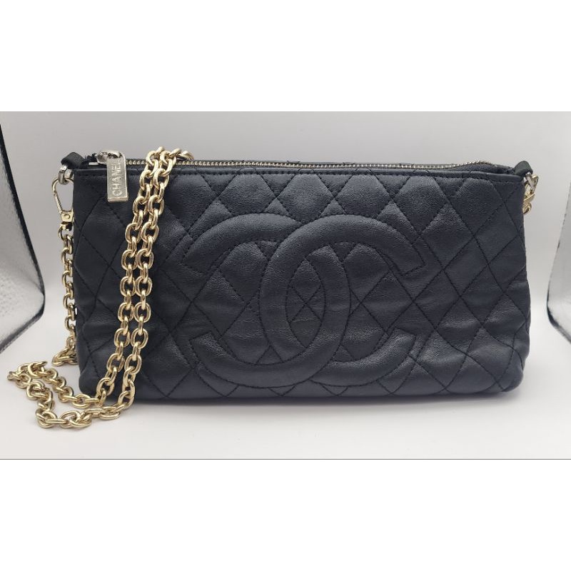 กระเป๋าทรง ชาแนล สีดำ หนังแท้ 💯 %  Vintage Chanel black  Flap Bag งานสะสม มือสอง