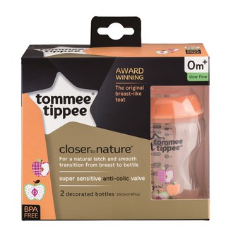 Tommee Tippee ขวดนม ทอมมี่ ทิปปี้ รุ่น Closer to Nature ขนาด 9oz แพ็คคู่ สีส้ม ของแท้