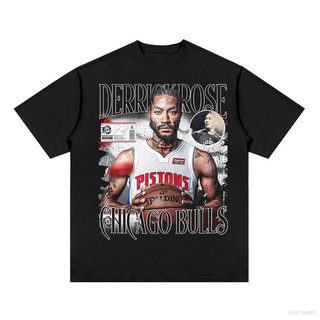 เสื้อยืดคอกลม แขนสั้น พิมพ์ลาย NBA Derrick Rose Fan สไตล์วินเทจ แนวสตรีท ทรงหลวม สําหรับออกกําลังกาย