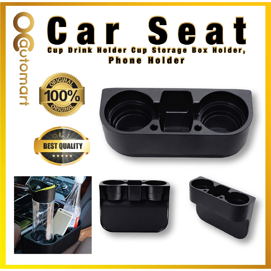 Car Seat Cup Drink Holder Cup Storage Box Holder,Phone Holder (สีดํา)