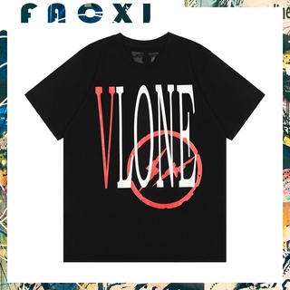 เสื้อยืดผ้าฝ้ายพิมพ์ลายขายดีVlone เสื้อยืดลําลอง แขนสั้น คอวี พิมพ์ลายกราฟฟิค Lightning big สไตล์วินเทจ โอเวอร์ไซซ์ สําห