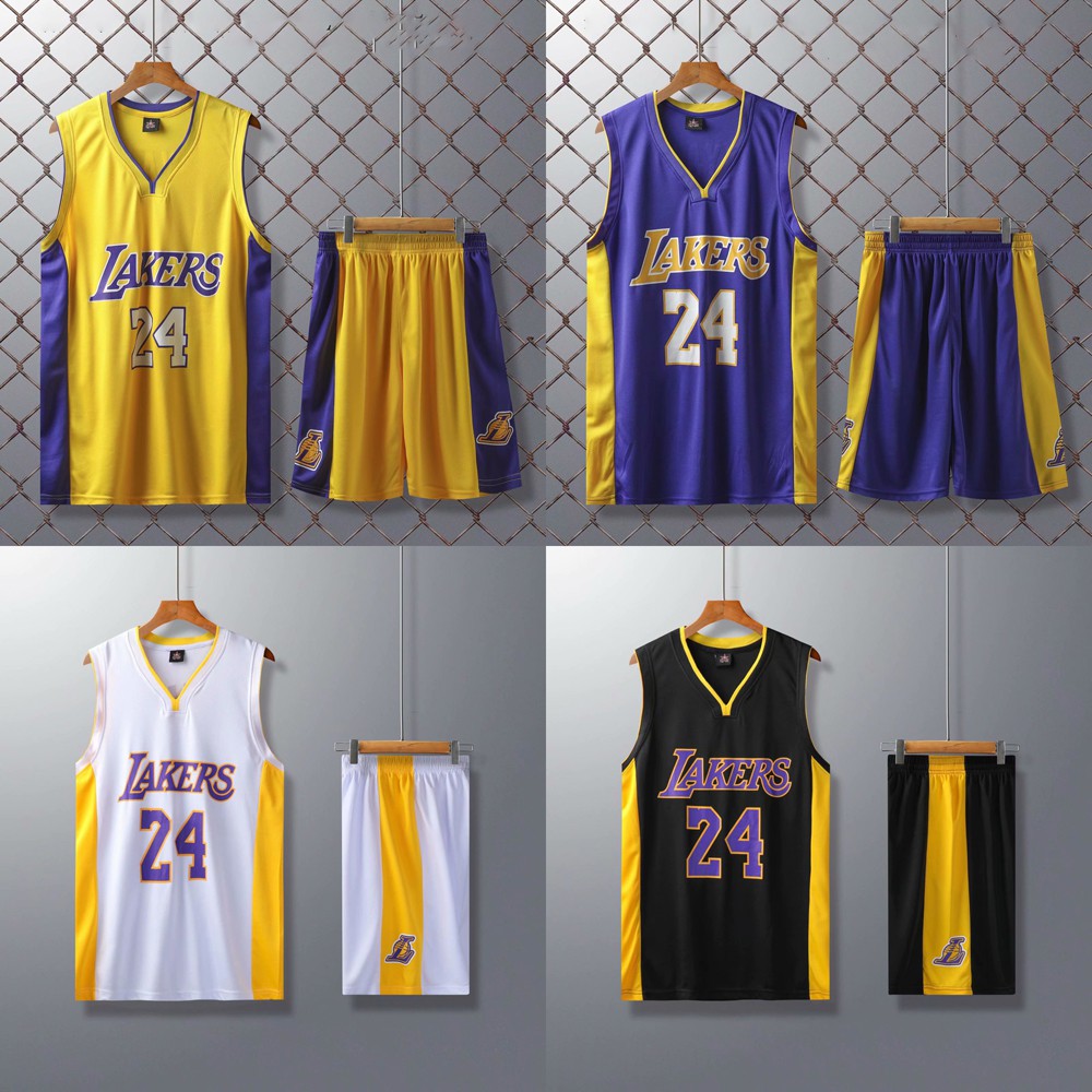 Los Angeles Lakers Kobe Bryant 24 Vintage Jersey Set for Men V Neck Basketball Clothes Uniform