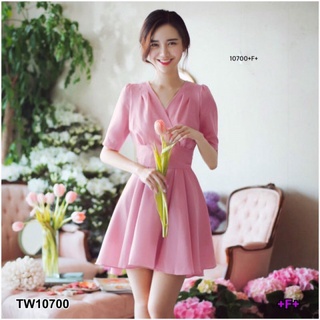 เดรสชีฟองแขนศอกคอวีไขว้ + สายผูกเอว TT10700 Chiffon dress with elbow sleeves, V-neck, crossed + waist tie