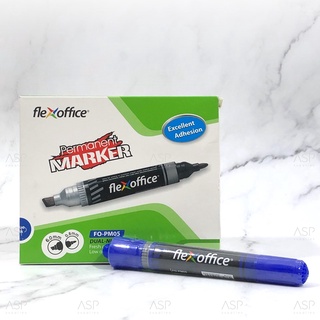 ปากกาเคมี 2 หัว Permanent Marker Flex Office FO-PM05 สีน้ำเงิน ปากกามาร์คเกอร์  (กล่อง 12 ด้าม)