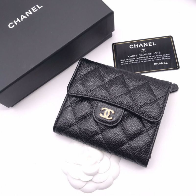 New Chanel Trifold compact wallet caviar Black