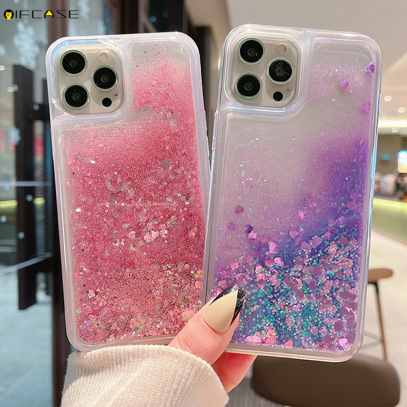 เคสโทรศัพท์มือถือแบบนิ่ม ใส มีทรายไหล แต่งกลิตเตอร์ ระยิบระยับ เรียบง่าย กันกระแทก สําหรับ iPhone 13 12 Mini 11 Pro Max XS Max XR X
