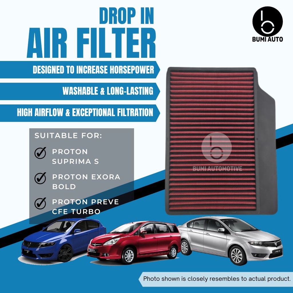 Proton Preve CFE Turbo / Exora Bold / Suprima S 1.6L OEM คุณภาพสูงล้างทําความสะอาดได้ Drop In Air Filter 33-3050
