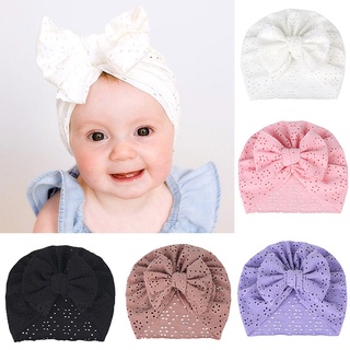 Bow Knotted Baby Turban Hat Candy Color Breathable Elastic Infant Girl Turban