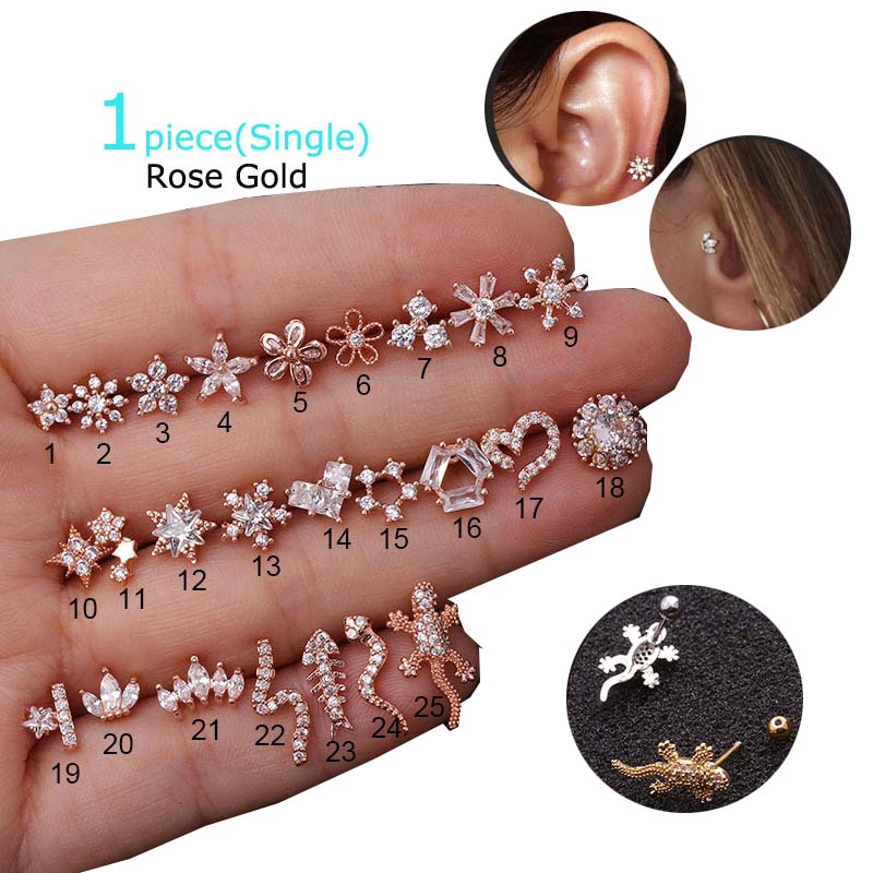 ต่างหูเจาะหู Pinna Orbital สีทองเงินสีโรสโกลด์ 20 กรัม 1 ชิ้น
