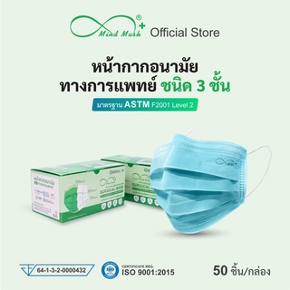 Mindmask หน้ากากอนามัยทางการแพทย์ ฟิลเตอร์กรอง 3 ชั้น สีฟ้า สำหรับผู้ใหญ่ ป้องกันฝุ่นละออง PM 2.5 ได้ 99%