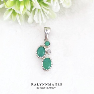 O6410 จี้พลอยโมราแท้ ( Chrysoprase ) ตัวเรือนเงินแท้ 925 ชุบทองคำขาว