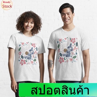 เสื้อยืดกีฬา Lilo amp; Stitch Floral Stitch Coconut Portrait T-Shirt Essential T-Shirt Short sleeve T-shirts