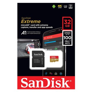 Sandisk Micro SD 32GB Class10 Extreme ความเร็ว 100MB/s ประกันตลอดอายุการใช้งาน รุ่น SDSQXAF_032G_GN6AA