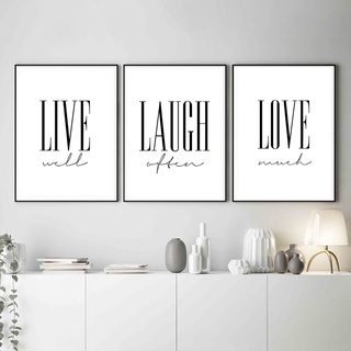 โปสเตอร์ Live Laugh Love สีดําและสีขาวสําหรับตกแต่งผนังบ้าน