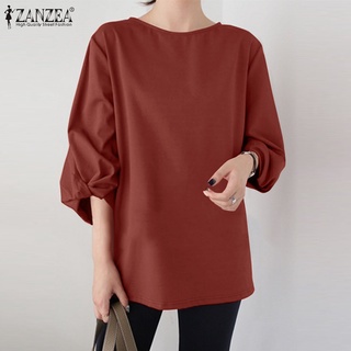 Zanzea เสื้อเบลาส์ลําลอง คอกลม แขน 3/4 สีพื้น แฟชั่นสําหรับสตรี